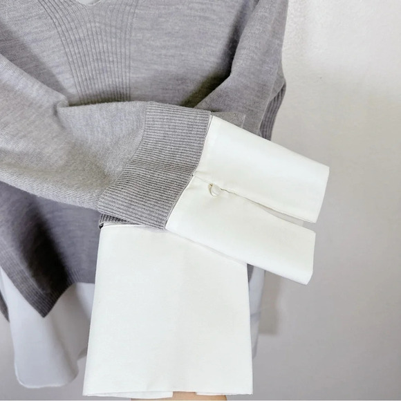 Club Monaco Mixed Media V Neck Sweater In Grey White Color - Picture 10 of 15